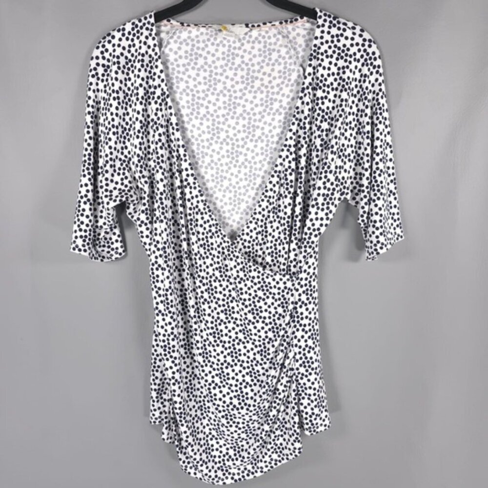 Boden Women’s Top White Navy Polka Dot Criss-Cross Faux Wrap T0939‎ Size US 8